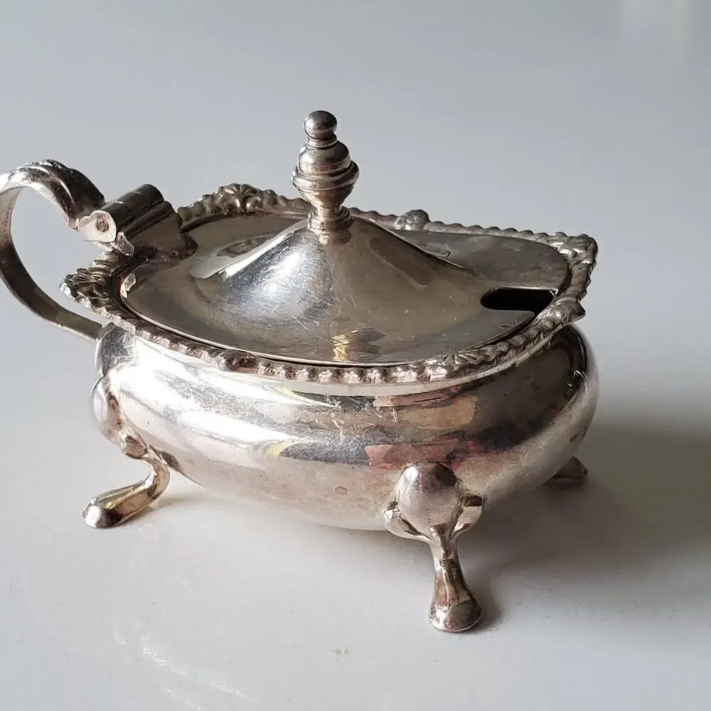 Antique Sheffield Sterling Silver Mustard Pot Barker & Bros c1900